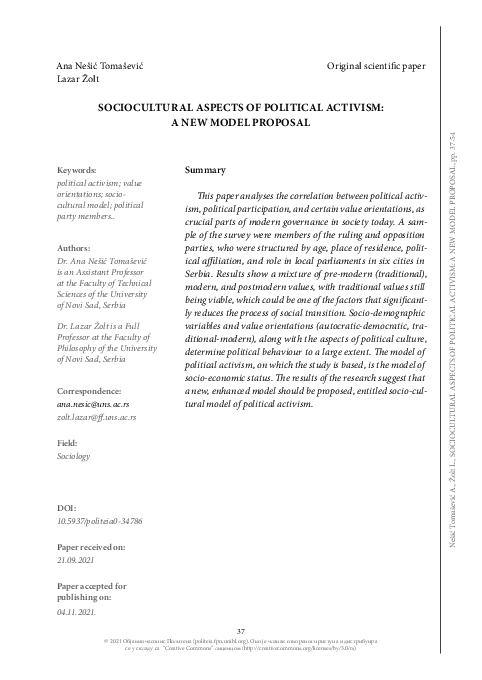 (PDF) Sociocultural aspects of political activism: A new model proposal