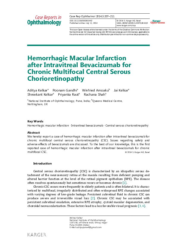 (PDF) Hemorrhagic Macular Infarction After Intravitreal Bevacizumab for ...
