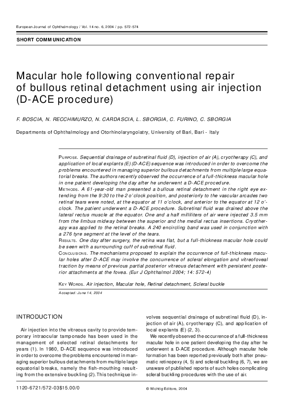 (PDF) Macular Hole following Conventional Repair of Bullous Retinal ...