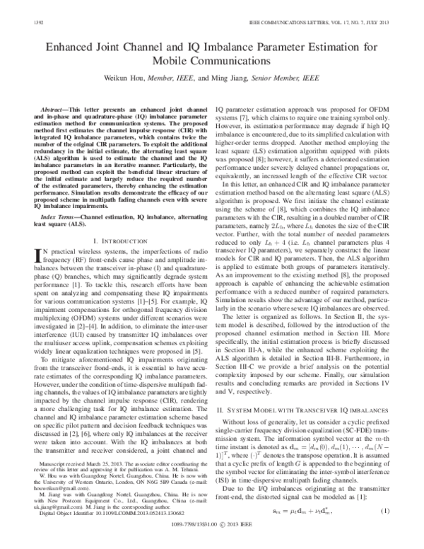 (PDF) Enhanced Joint Channel and IQ Imbalance Parameter Estimation for ...