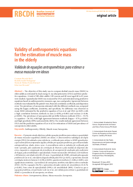 (PDF) Validity of anthropometric equations for the estimation of body ...