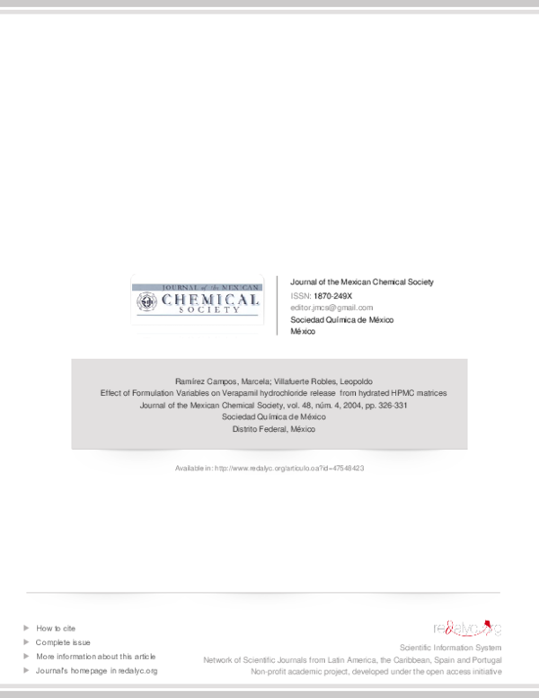 Effect of Formulation Variables on Verapamil hydrochloride release from hydrated HPMC matrices