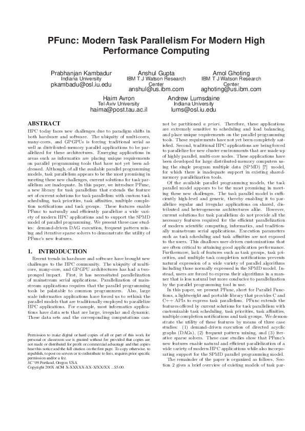 (PDF) PFunc: Modern Task Parallelism For Modern High Performance Computing