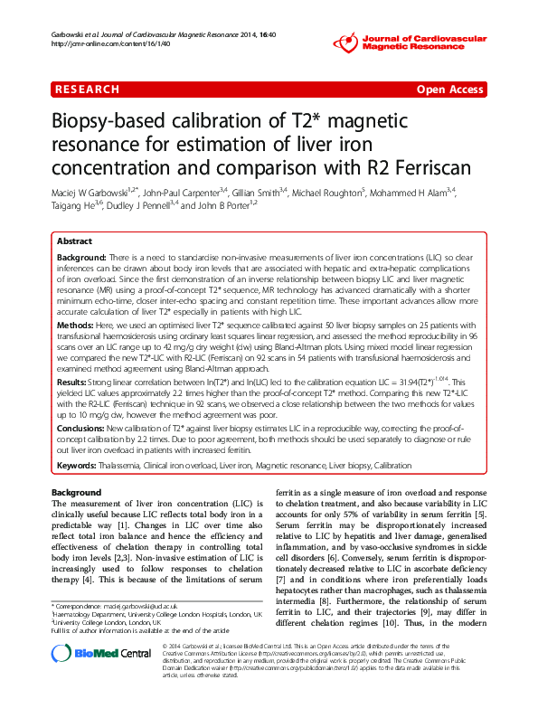 (PDF) Biopsy-based calibration of T2* magnetic resonance for estimation ...