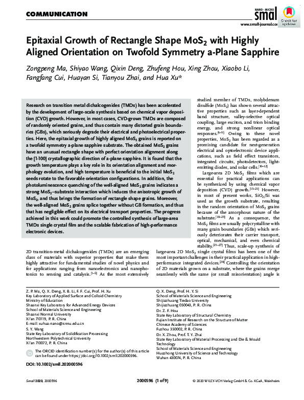 (PDF) Epitaxial Growth of Rectangle Shape MoS 2 with Highly Aligned ...