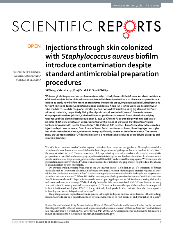 (PDF) Injections through skin colonized with Staphylococcus aureus ...