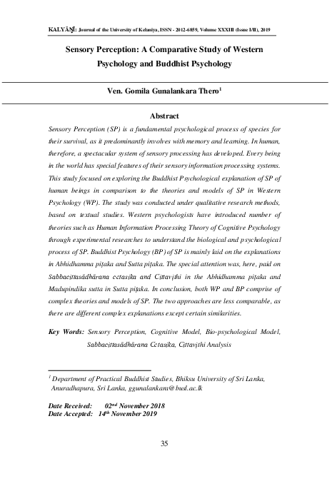 (PDF) Sensory Perception: A Comparative Study of Western Psychology and ...