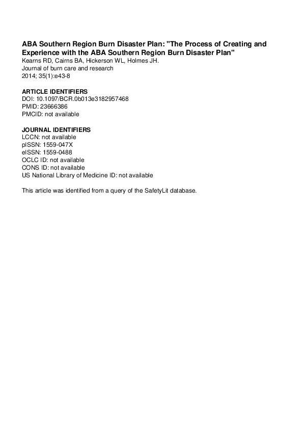 (PDF) ABA Southern Region Burn Disaster Plan