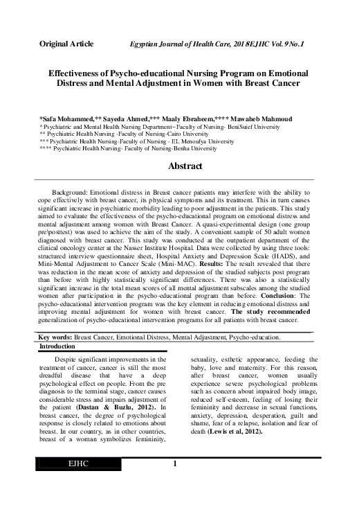 (PDF) Effectiveness of Psycho-educational Nursing Program on Emotional ...