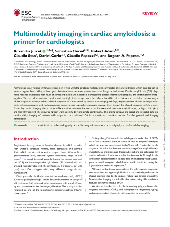 (PDF) Multimodality imaging in cardiac amyloidosis: a primer for ...