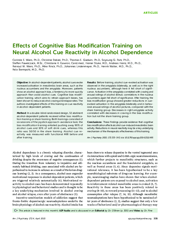 (PDF) Effects of Cognitive Bias Modification Training on Neural Alcohol ...