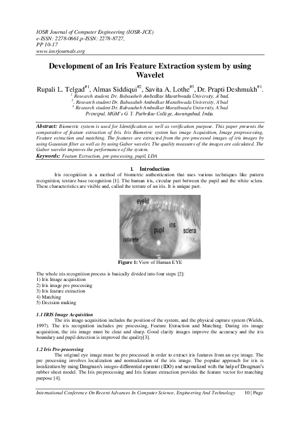 (PDF) Development of an Iris Feature Extraction system by using Wavelet
