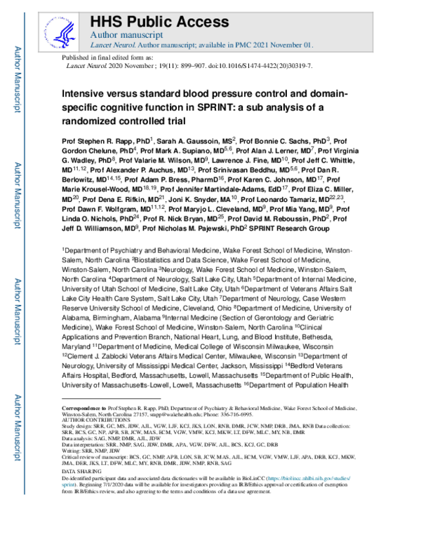 (PDF) Effects of intensive versus standard blood pressure control on ...