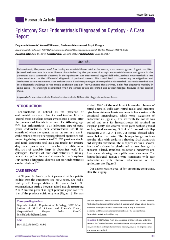 (PDF) Episiotomy scar endometriosis diagnosed on cytology a case