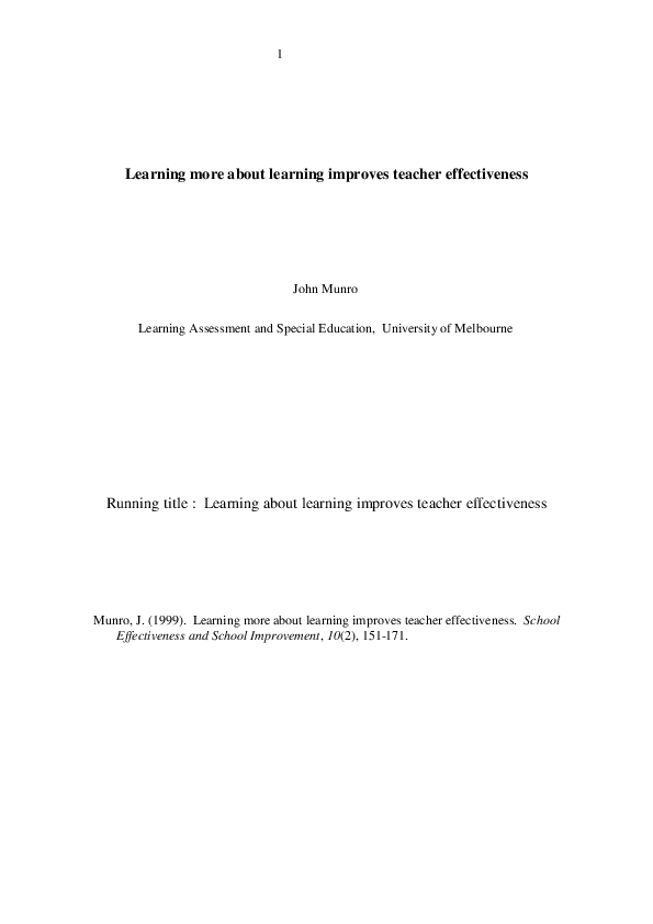 (PDF) Learning More About Learning Improves Teacher Effectiveness