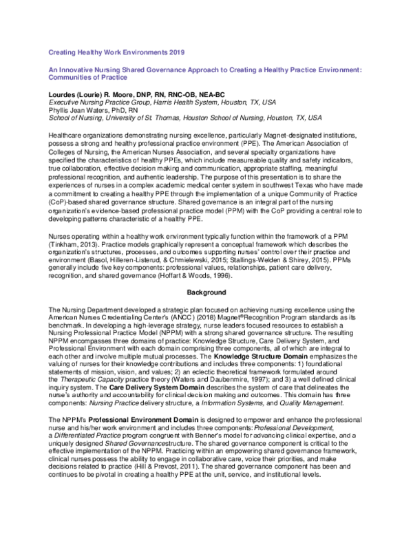 (PDF) An Innovative Nursing Shared Governance Approach to Creating a ...