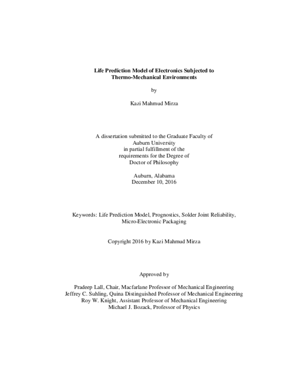 (PDF) Life Prediction Model of Electronics Subjected to Thermo ...