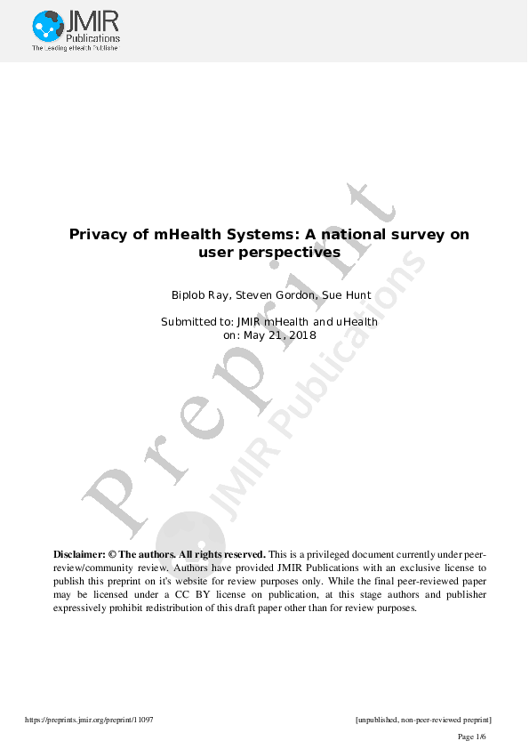 (PDF) Privacy of mHealth Systems: A national survey on user ...