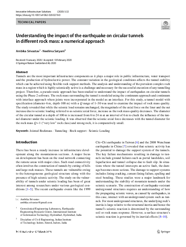 (PDF) Understanding the impact of the earthquake on circular tunnels in ...