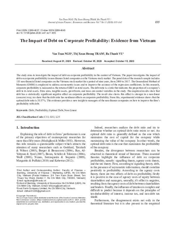(PDF) The Impact of Debt on Corporate Profitability: Evidence from Vietnam