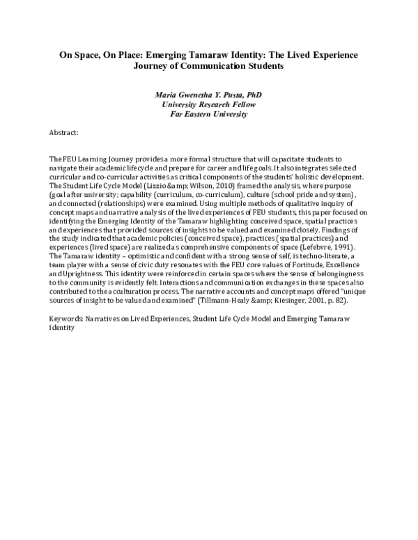 (DOC) On Space, On Place: Emerging Tamaraw Identity – The Lived ...