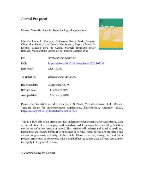 (PDF) Mosses: Versatile plants for biotechnological applications