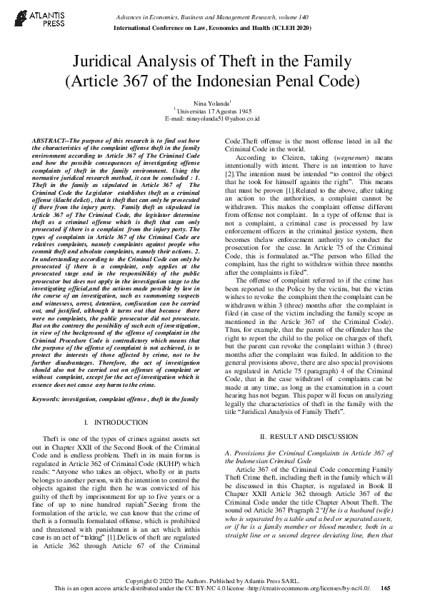 (PDF) Juridical Analysis of Theft in the Family (Article 367 of the ...