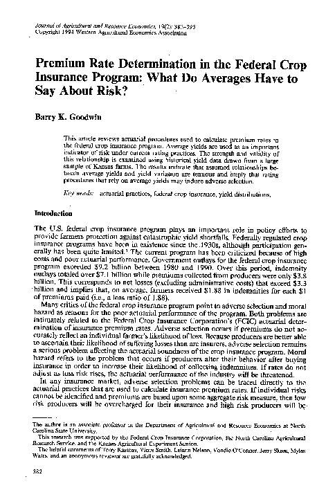 (PDF) Premium Rate Determination in the Federal Crop Insurance Program ...