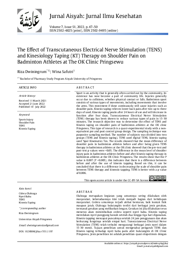 (PDF) The Effect of Transcutaneous Electrical Nerve Stimulation (TENS ...