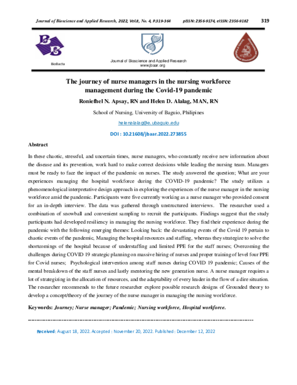 (PDF) The journey of nurse managers in the nursing workforce management ...
