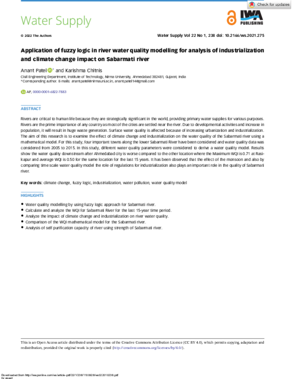 (PDF) Application of fuzzy logic in river water quality modelling for ...