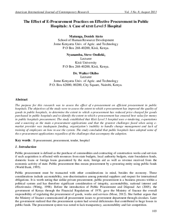 (PDF) The Effect of E-Procurement Practices on Effective Procurement in ...