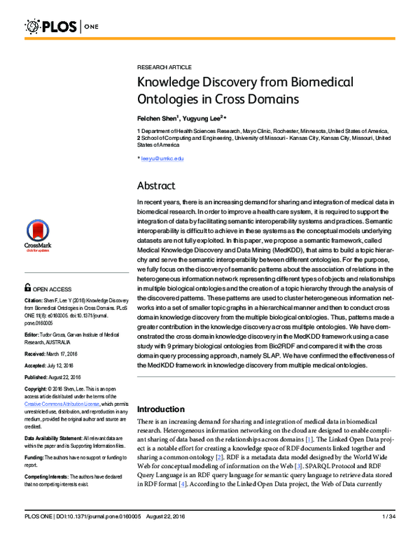 (PDF) Knowledge Discovery from Biomedical Ontologies in Cross Domains