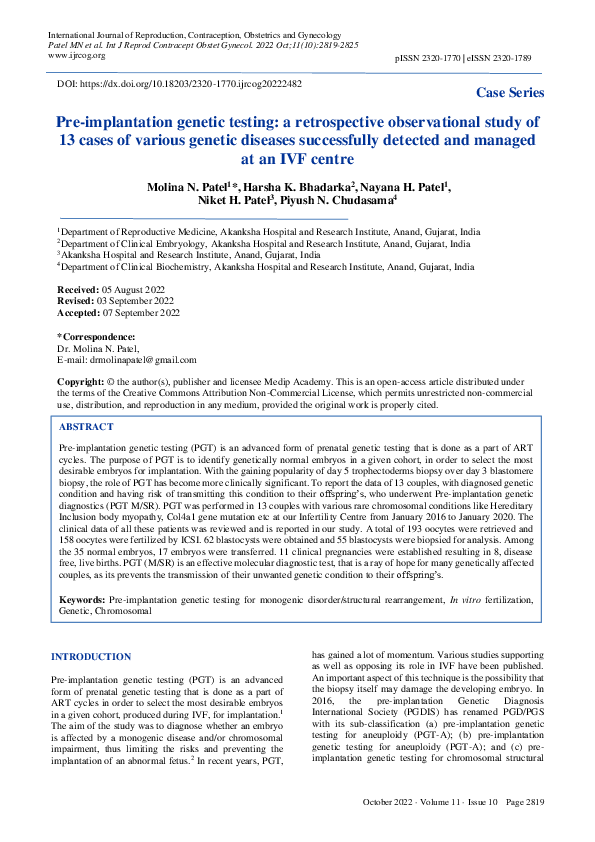 (PDF) Pre-implantation genetic testing: a retrospective observational ...