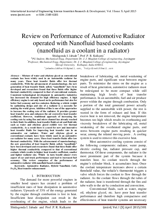 (PDF) Review on Performance of Automotive Radiator operated with ...