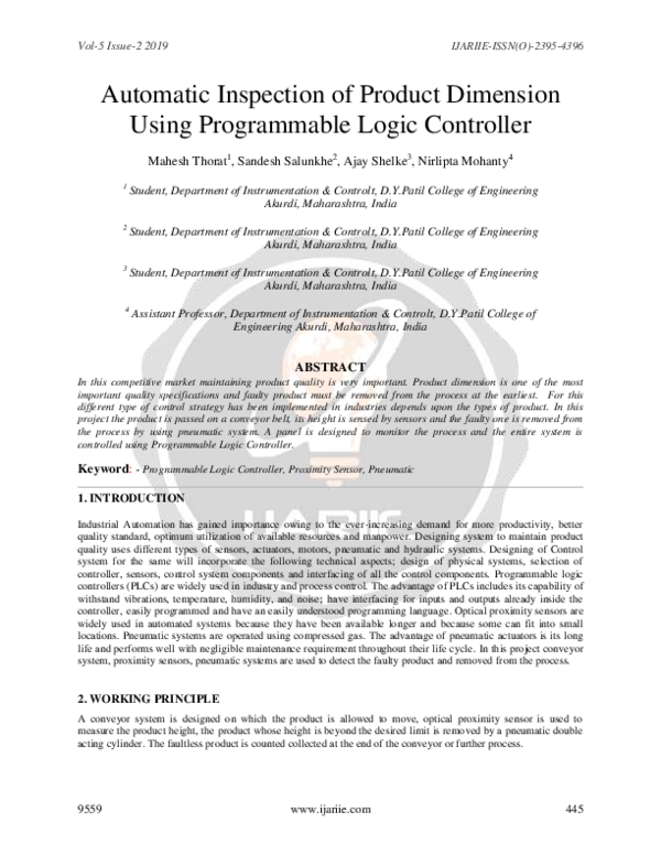 (PDF) Automatic Inspection of Product Dimension Using Programmable ...