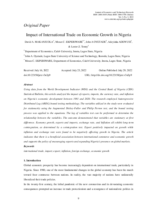 (PDF) Impact of International Trade on Economic Growth in Nigeria