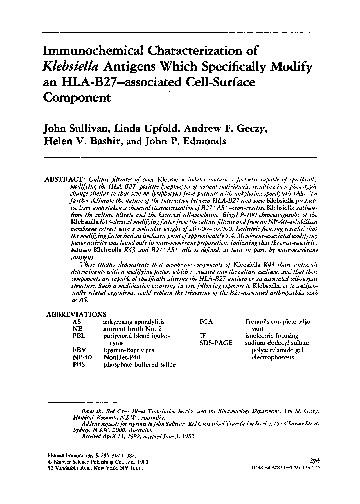 Immunochemical characterization of Klebsiella antigens which specifically modify an HLA-B27-associated cell-surface component