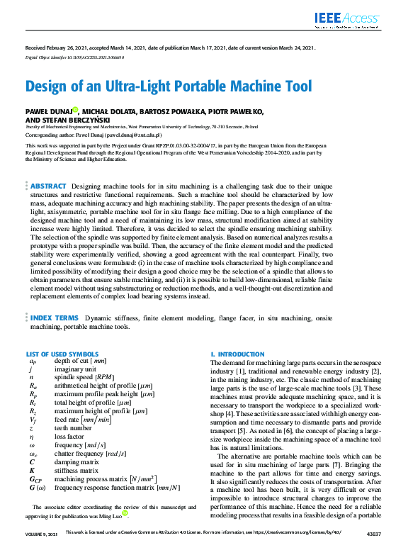 (PDF) Design of an Ultra-Light Portable Machine Tool