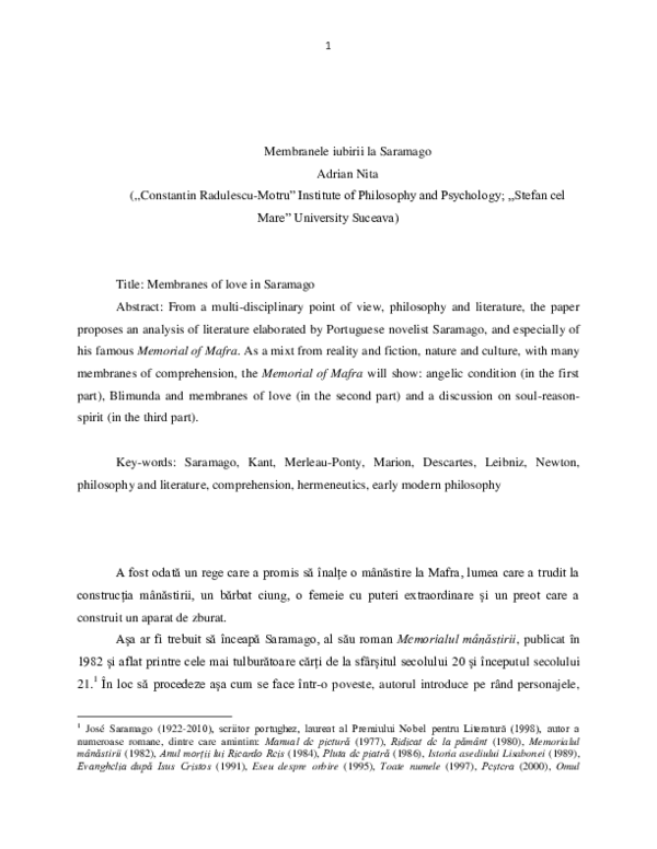 (PDF) Membranele iubirii la Saramago