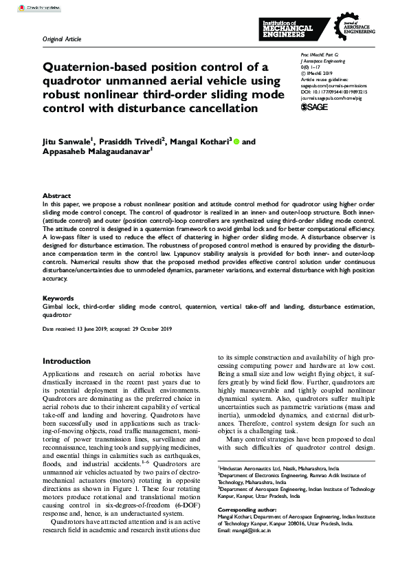 (PDF) Quaternion-based position control of a quadrotor unmanned aerial ...