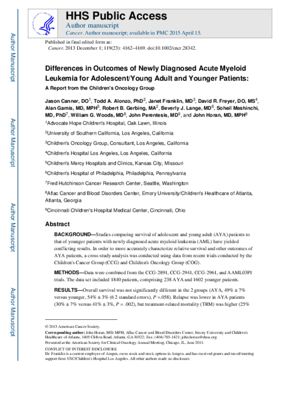 (PDF) Differences in outcomes of newly diagnosed acute myeloid leukemia ...