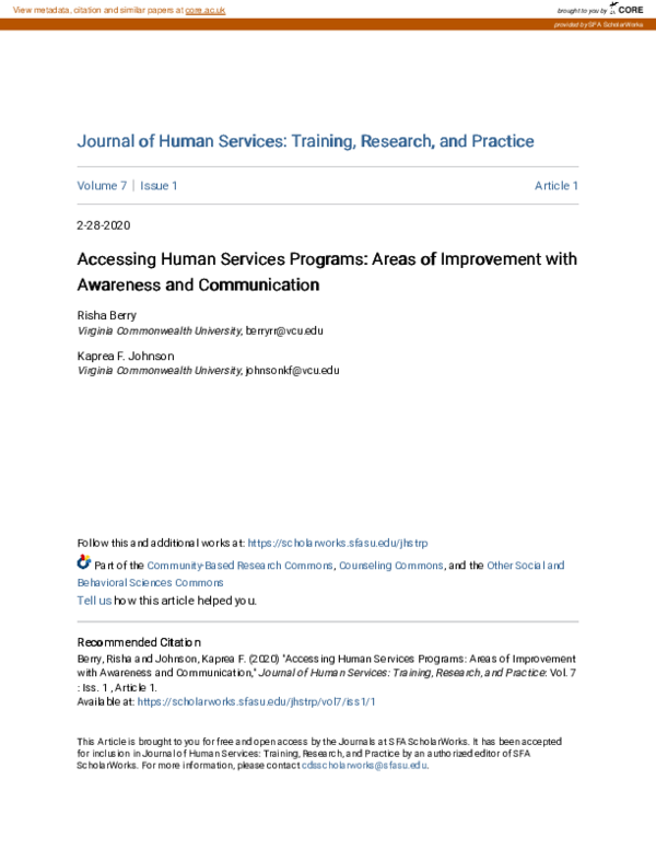 (PDF) Accessing Human Services Programs: Areas of Improvement with ...