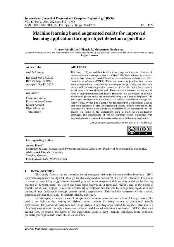 Pdf Machine Learning Based Augmented Reality For Improved Learning