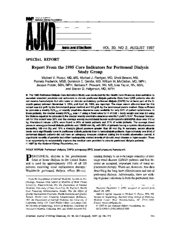 (PDF) Report from the 1995 Core Indicators for Peritoneal Dialysis ...