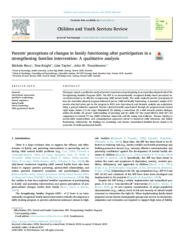 (PDF) Parents' perceptions of changes in family functioning after ...