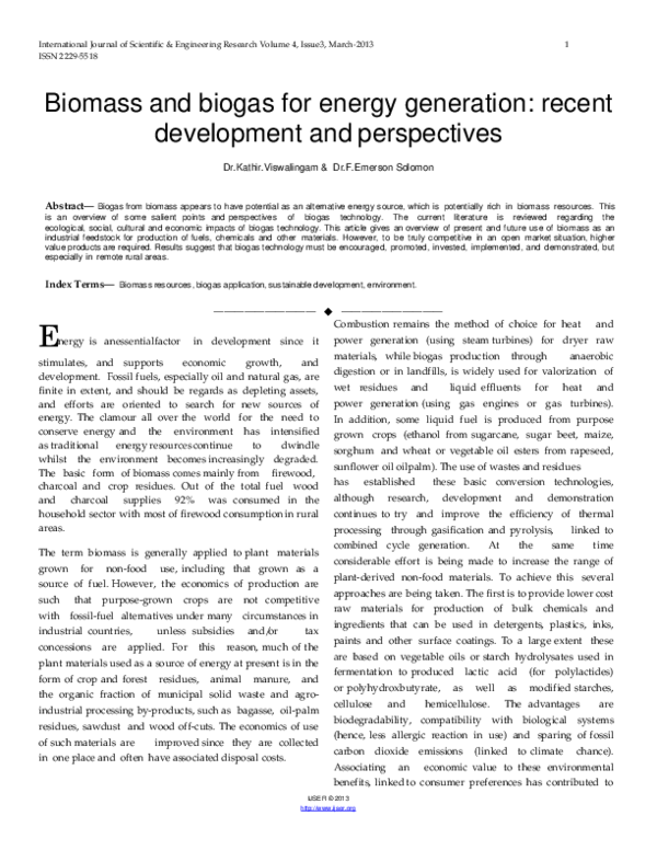 (PDF) Biomass and biogas for energy generation: recent development and ...