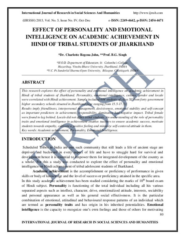 (PDF) Effect of Personality and Emotional Intelligence on Academic ...