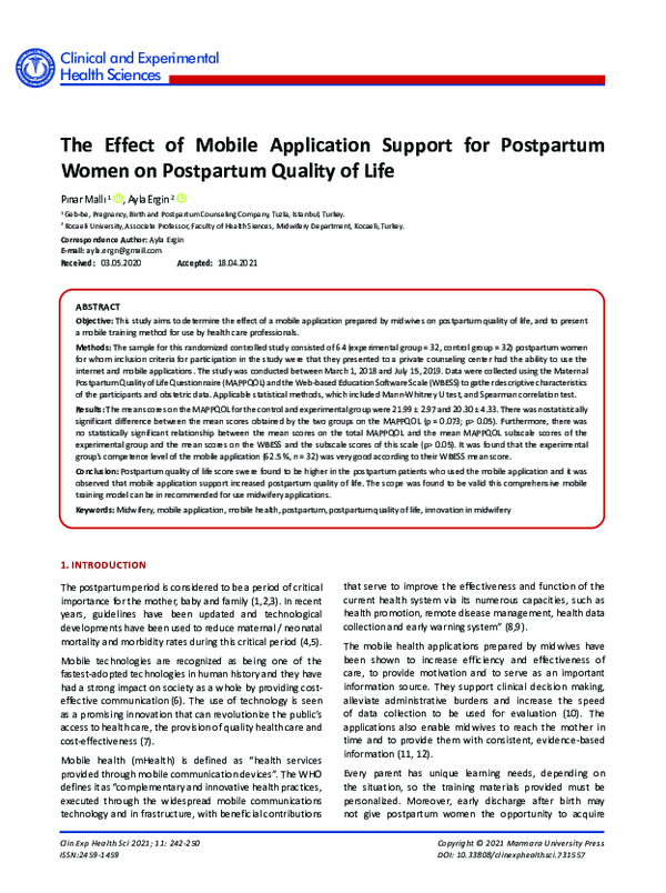 (PDF) The Effect of Mobile Application Support for Postpartum Women on ...