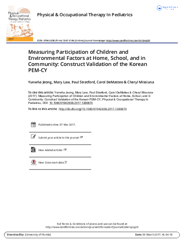 (PDF) Measuring Participation of Children and Environmental Factors at ...